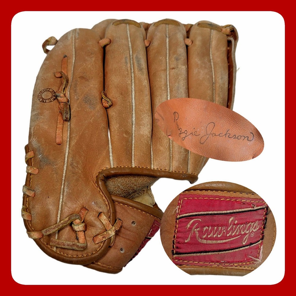 Rawlings Reggie Jackson Signature Youth Leather Baseball Glove Vintage 9in Brown